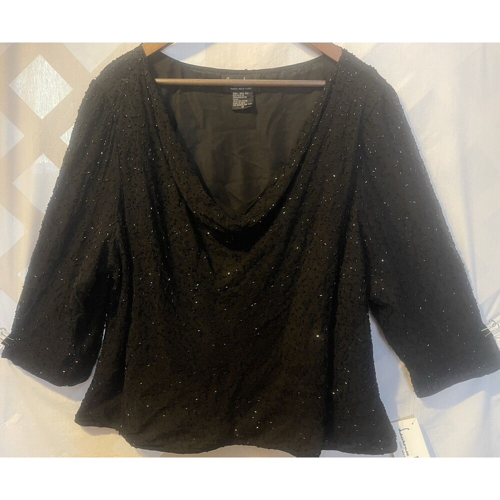 NWT LAURENCE KAZAR  Silk Black Beaded Top, Size 3X Elegance Mature